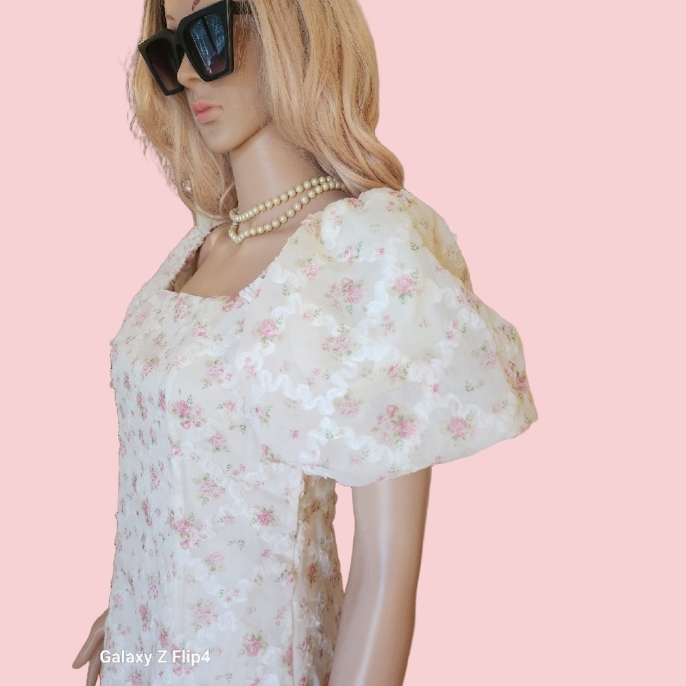 Garden Party Amable by Mabel Cream Chiffon Mini With Floral Detail, Sz M NWT - Picture 6 of 8